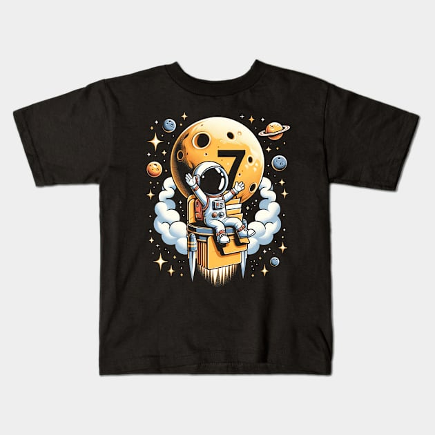 Kids 7 Years Old Birthday Boy Astronaut Gifts Space 7th B-Day Kids T-Shirt by cyryley